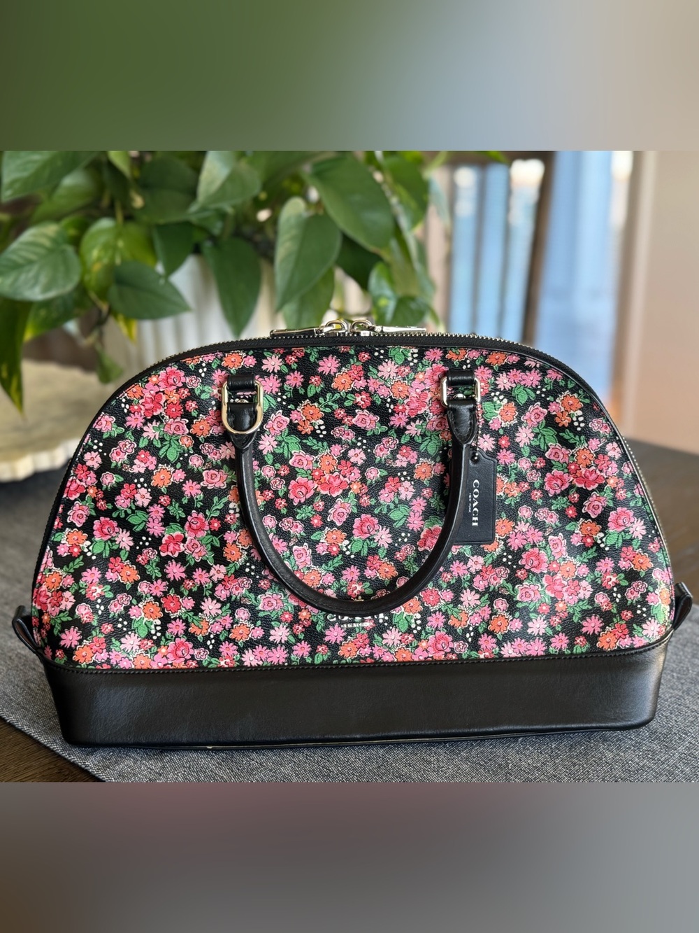 Coach Black Floral Dome Satchel